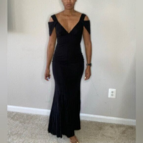 ABS by Allen Schwartz Black Vintage Fitted Evening Formal Maxi Dress - Picture 6 of 14